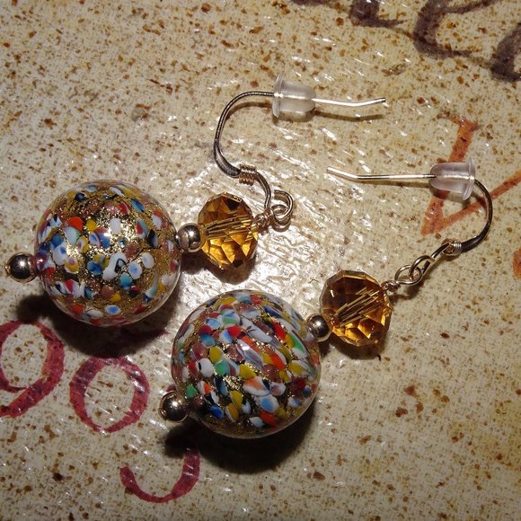 Handmade earrings in Klimt style with Murano glass from Italy - Picture 3 of 6